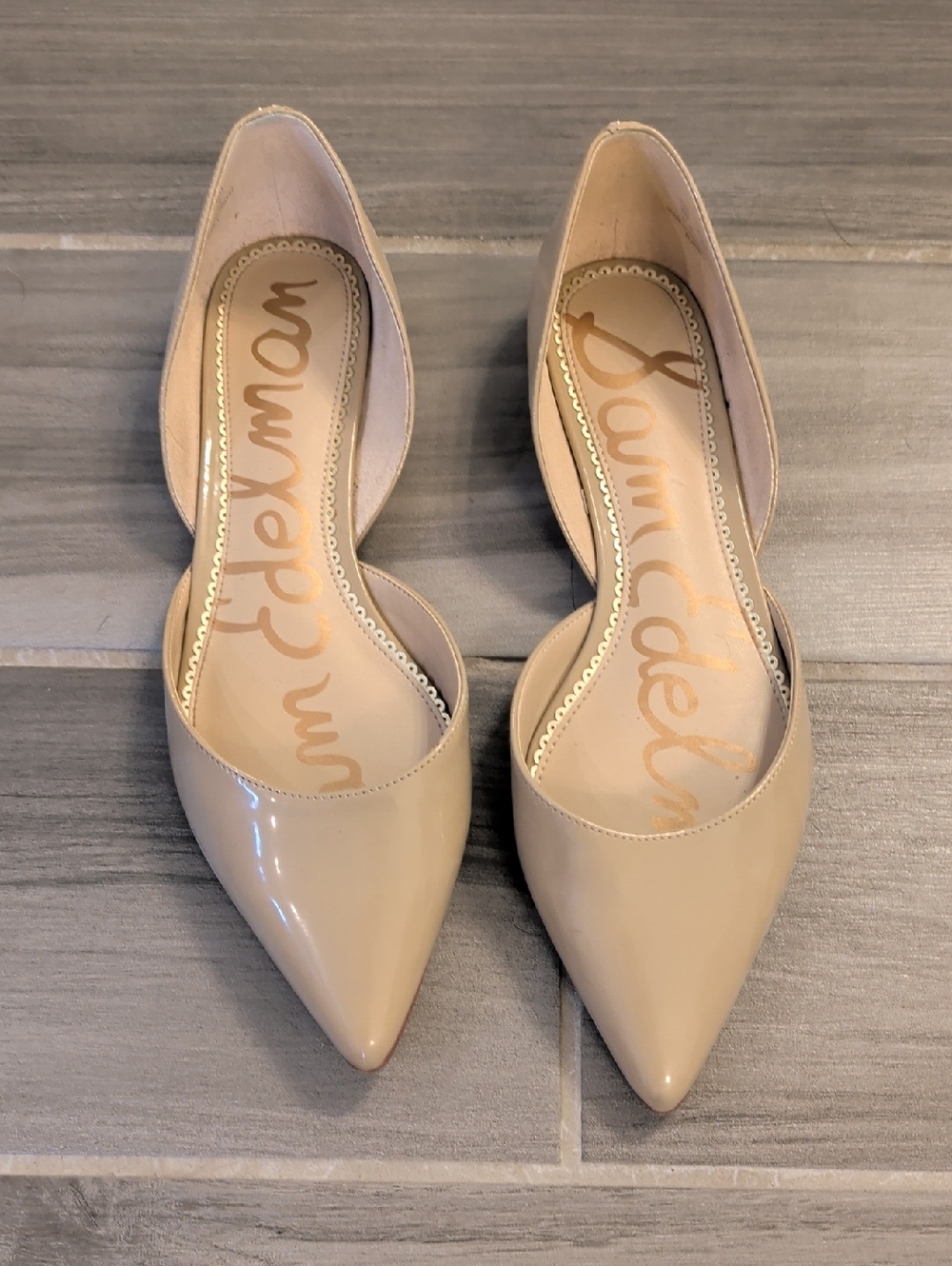 GUC Sam Edelman Beige Patent Leather Pointed D'Orsay Flats